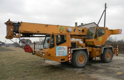 Grove AT 422 o udźwigu 22 ton, dźwig terenowy z napędem 4X4, wszystkie osie skrętne, wysięg podstawowy 21 m, żurawik 13 m.